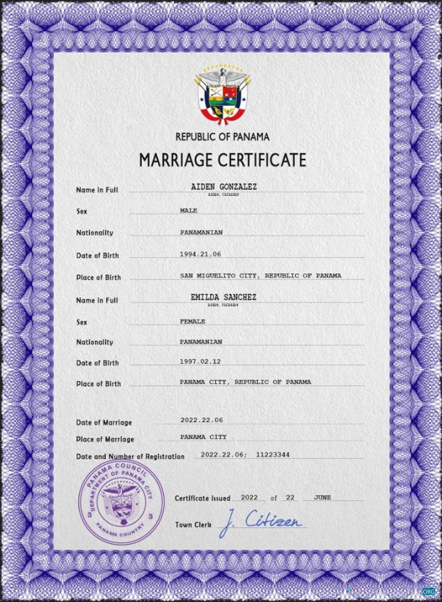 Download Panama marriage certificate PSD template Photoshop template
